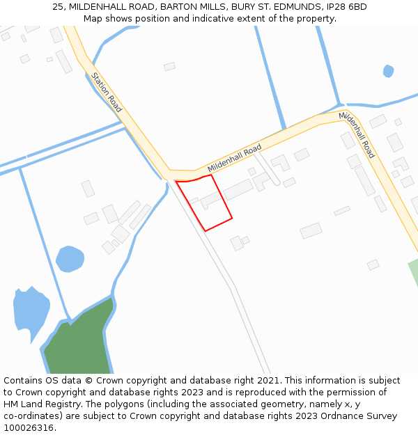25, MILDENHALL ROAD, BARTON MILLS, BURY ST. EDMUNDS, IP28 6BD: Location map and indicative extent of plot