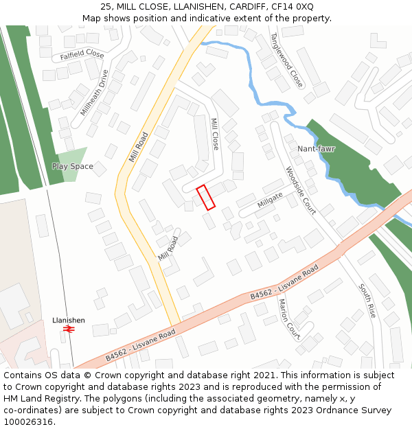 25, MILL CLOSE, LLANISHEN, CARDIFF, CF14 0XQ: Location map and indicative extent of plot