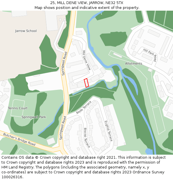 25, MILL DENE VIEW, JARROW, NE32 5TX: Location map and indicative extent of plot