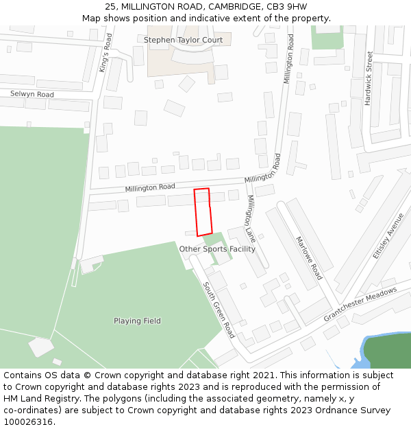 25, MILLINGTON ROAD, CAMBRIDGE, CB3 9HW: Location map and indicative extent of plot