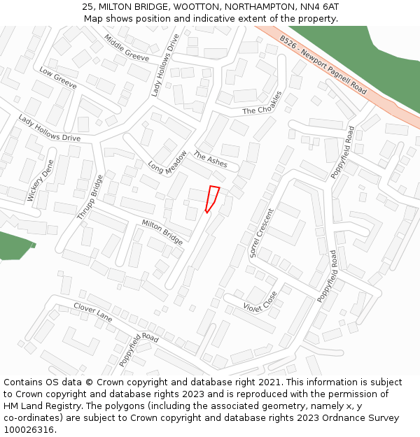 25, MILTON BRIDGE, WOOTTON, NORTHAMPTON, NN4 6AT: Location map and indicative extent of plot