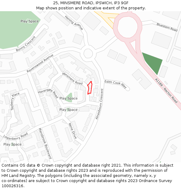 25, MINSMERE ROAD, IPSWICH, IP3 9GF: Location map and indicative extent of plot