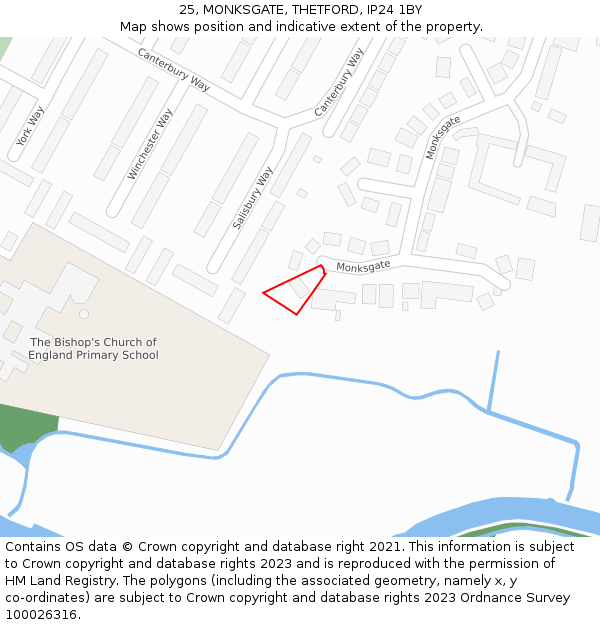25, MONKSGATE, THETFORD, IP24 1BY: Location map and indicative extent of plot
