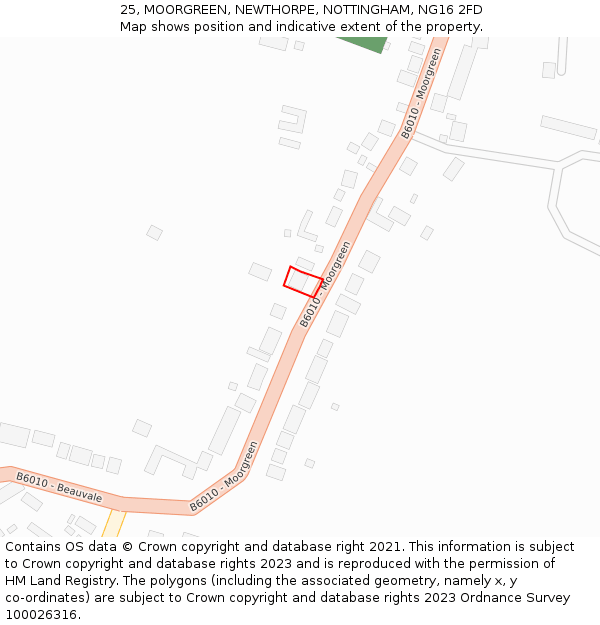 25, MOORGREEN, NEWTHORPE, NOTTINGHAM, NG16 2FD: Location map and indicative extent of plot