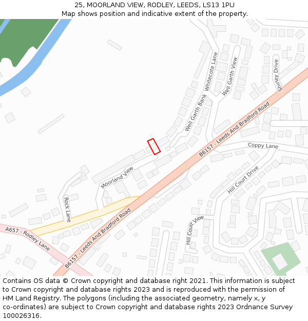 25, MOORLAND VIEW, RODLEY, LEEDS, LS13 1PU: Location map and indicative extent of plot