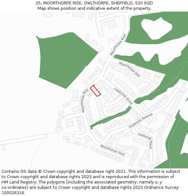 25, MOORTHORPE RISE, OWLTHORPE, SHEFFIELD, S20 6QD: Location map and indicative extent of plot