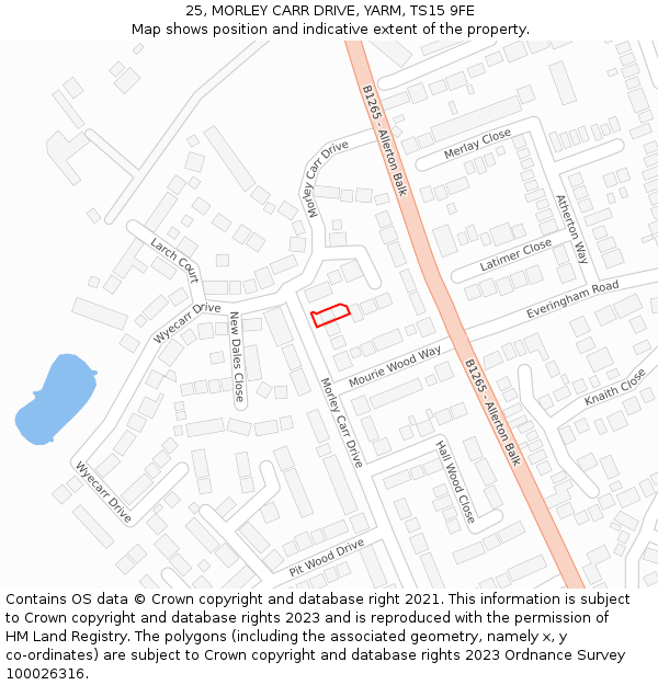 25, MORLEY CARR DRIVE, YARM, TS15 9FE: Location map and indicative extent of plot