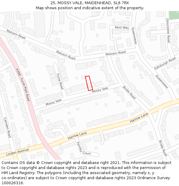 25, MOSSY VALE, MAIDENHEAD, SL6 7RX: Location map and indicative extent of plot