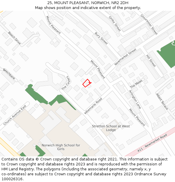25, MOUNT PLEASANT, NORWICH, NR2 2DH: Location map and indicative extent of plot