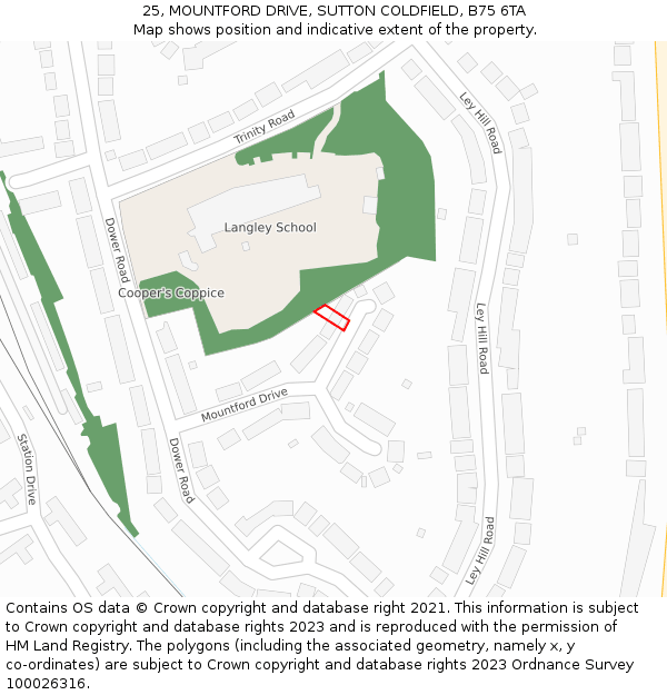 25, MOUNTFORD DRIVE, SUTTON COLDFIELD, B75 6TA: Location map and indicative extent of plot