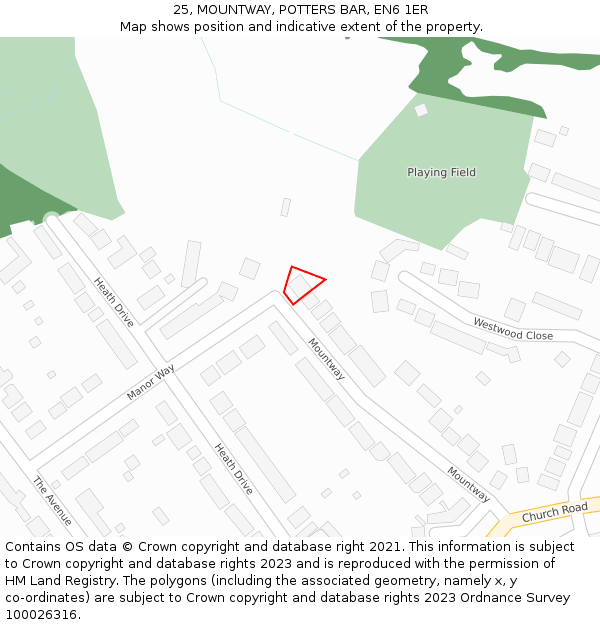 25, MOUNTWAY, POTTERS BAR, EN6 1ER: Location map and indicative extent of plot