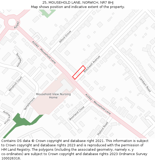 25, MOUSEHOLD LANE, NORWICH, NR7 8HJ: Location map and indicative extent of plot