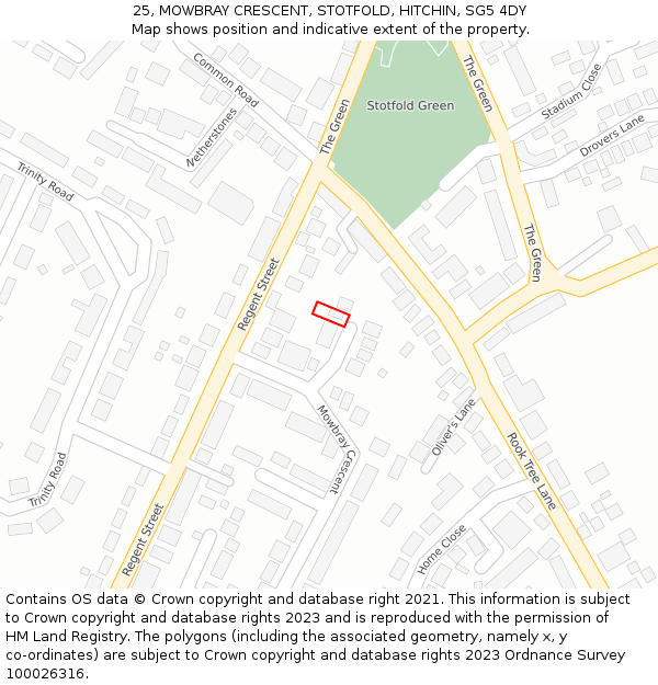 25, MOWBRAY CRESCENT, STOTFOLD, HITCHIN, SG5 4DY: Location map and indicative extent of plot