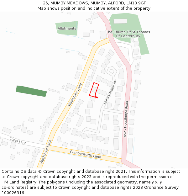 25, MUMBY MEADOWS, MUMBY, ALFORD, LN13 9GF: Location map and indicative extent of plot
