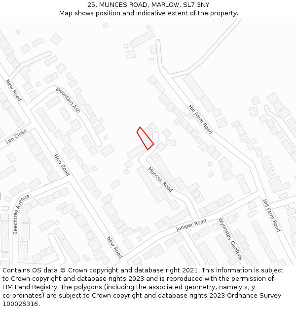 25, MUNCES ROAD, MARLOW, SL7 3NY: Location map and indicative extent of plot