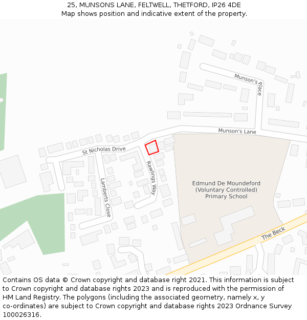 25, MUNSONS LANE, FELTWELL, THETFORD, IP26 4DE: Location map and indicative extent of plot