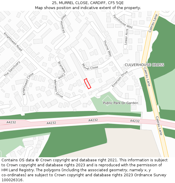 25, MURREL CLOSE, CARDIFF, CF5 5QE: Location map and indicative extent of plot