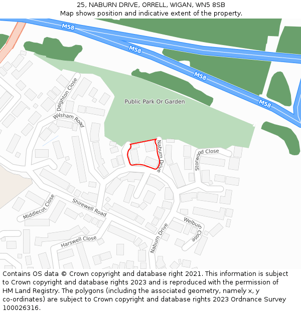 25, NABURN DRIVE, ORRELL, WIGAN, WN5 8SB: Location map and indicative extent of plot