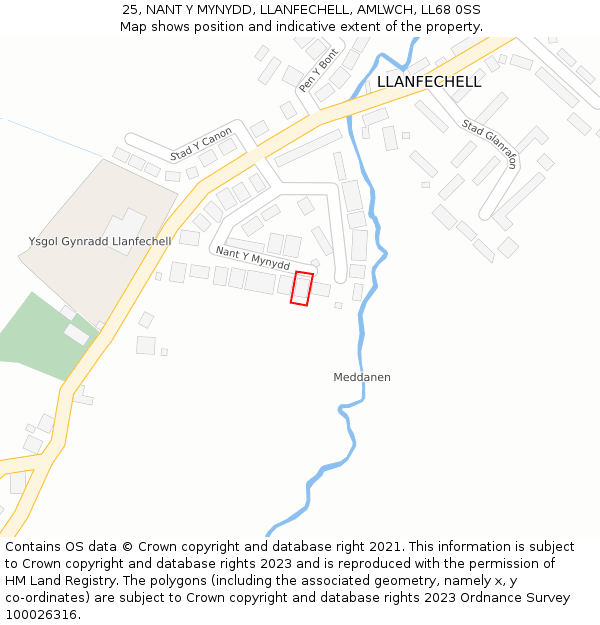 25, NANT Y MYNYDD, LLANFECHELL, AMLWCH, LL68 0SS: Location map and indicative extent of plot