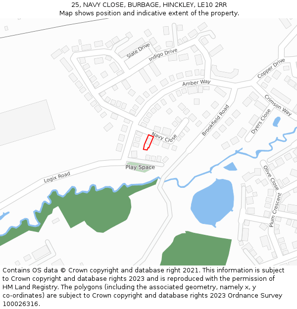 25, NAVY CLOSE, BURBAGE, HINCKLEY, LE10 2RR: Location map and indicative extent of plot