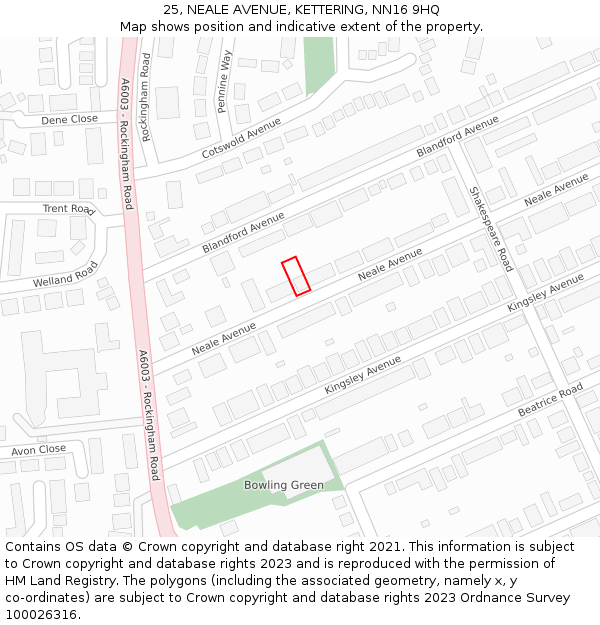 25, NEALE AVENUE, KETTERING, NN16 9HQ: Location map and indicative extent of plot