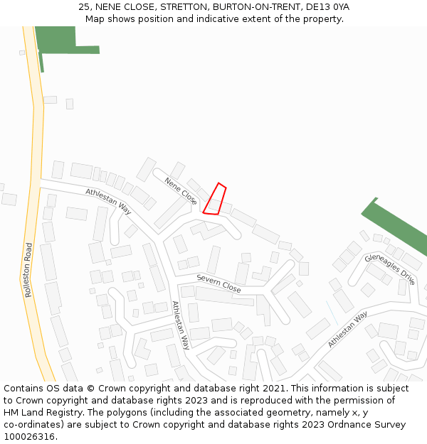 25, NENE CLOSE, STRETTON, BURTON-ON-TRENT, DE13 0YA: Location map and indicative extent of plot