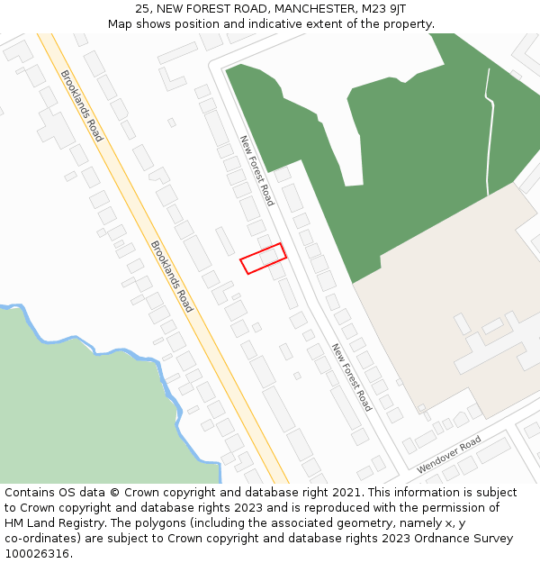 25, NEW FOREST ROAD, MANCHESTER, M23 9JT: Location map and indicative extent of plot