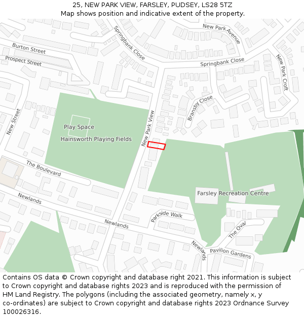 25, NEW PARK VIEW, FARSLEY, PUDSEY, LS28 5TZ: Location map and indicative extent of plot