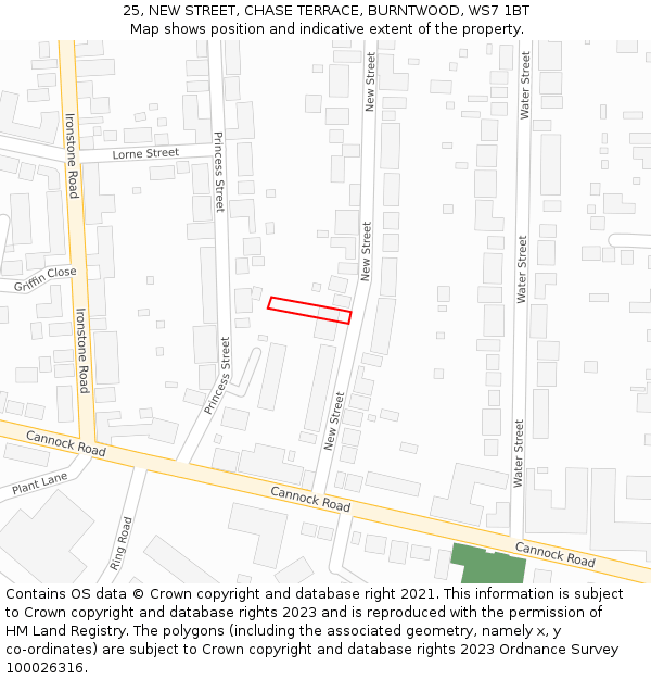 25, NEW STREET, CHASE TERRACE, BURNTWOOD, WS7 1BT: Location map and indicative extent of plot
