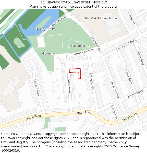 25, NEWARK ROAD, LOWESTOFT, NR33 0LY: Location map and indicative extent of plot