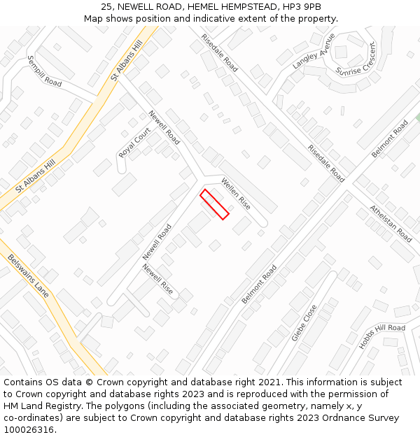 25, NEWELL ROAD, HEMEL HEMPSTEAD, HP3 9PB: Location map and indicative extent of plot
