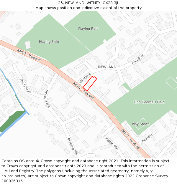 25, NEWLAND, WITNEY, OX28 3JL: Location map and indicative extent of plot