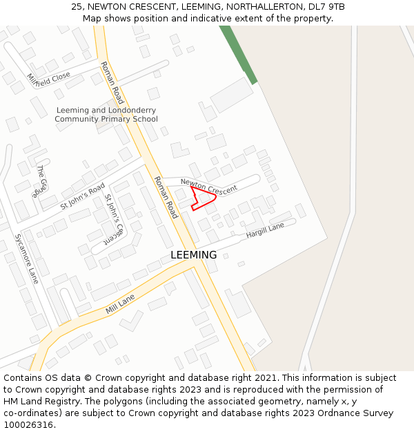 25, NEWTON CRESCENT, LEEMING, NORTHALLERTON, DL7 9TB: Location map and indicative extent of plot