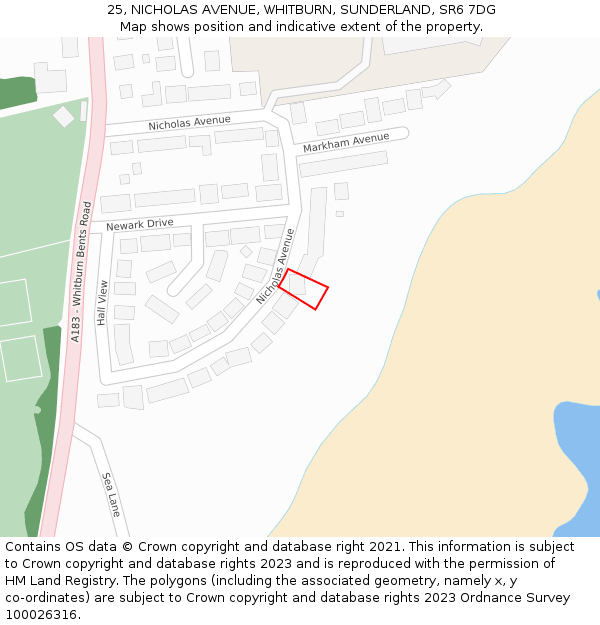 25, NICHOLAS AVENUE, WHITBURN, SUNDERLAND, SR6 7DG: Location map and indicative extent of plot
