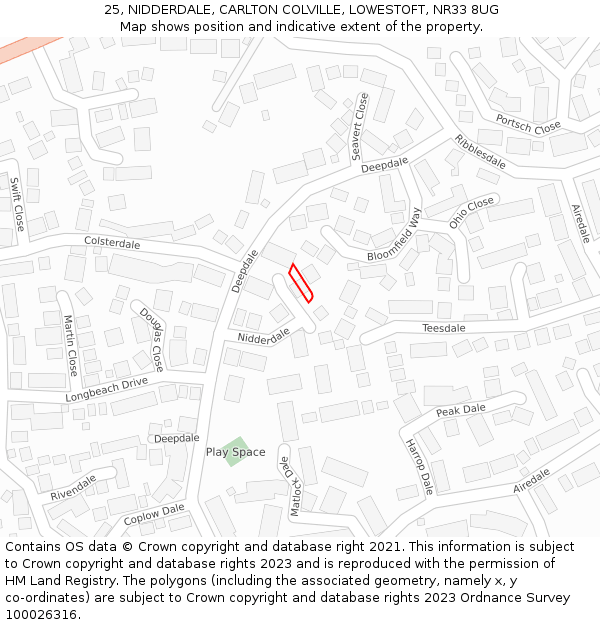 25, NIDDERDALE, CARLTON COLVILLE, LOWESTOFT, NR33 8UG: Location map and indicative extent of plot