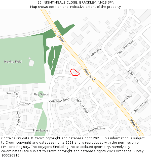 25, NIGHTINGALE CLOSE, BRACKLEY, NN13 6PN: Location map and indicative extent of plot
