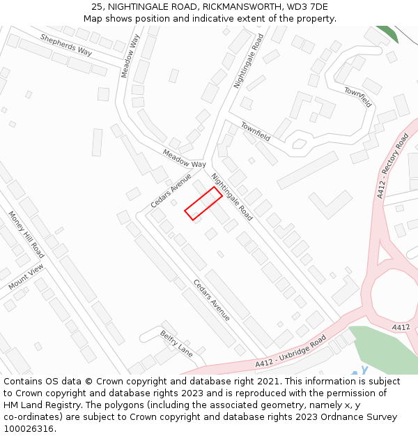 25, NIGHTINGALE ROAD, RICKMANSWORTH, WD3 7DE: Location map and indicative extent of plot