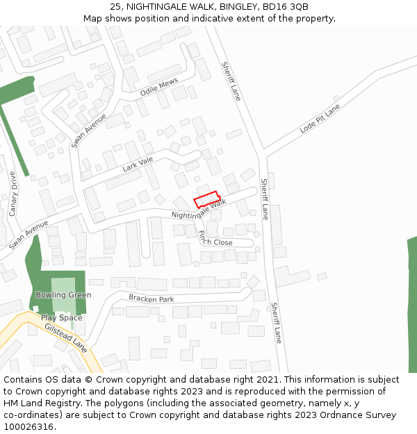 25, NIGHTINGALE WALK, BINGLEY, BD16 3QB: Location map and indicative extent of plot