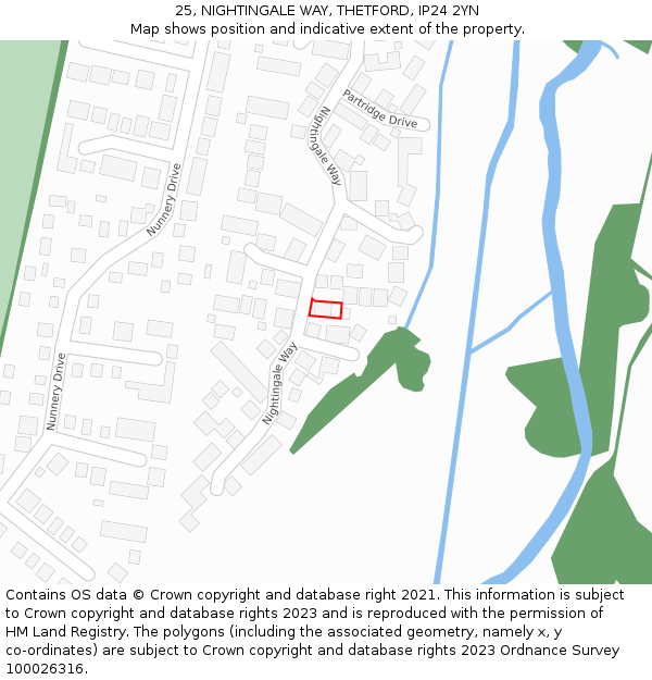 25, NIGHTINGALE WAY, THETFORD, IP24 2YN: Location map and indicative extent of plot