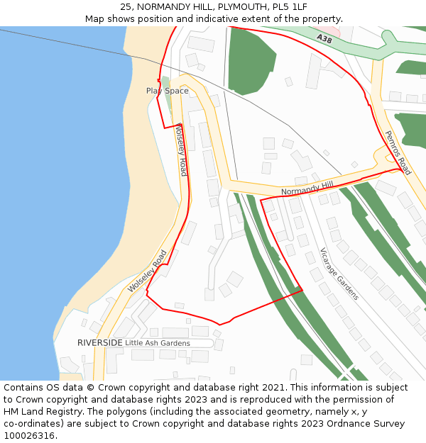 25, NORMANDY HILL, PLYMOUTH, PL5 1LF: Location map and indicative extent of plot