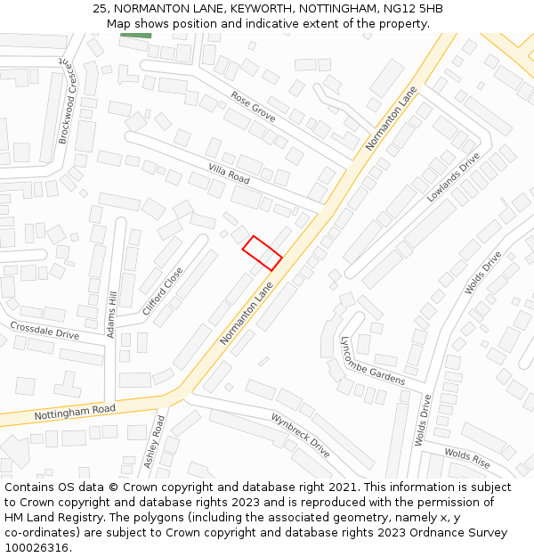 25, NORMANTON LANE, KEYWORTH, NOTTINGHAM, NG12 5HB: Location map and indicative extent of plot