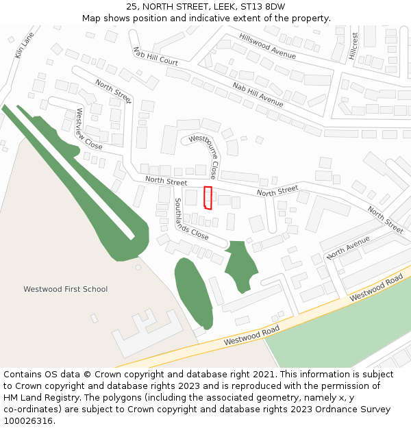 25, NORTH STREET, LEEK, ST13 8DW: Location map and indicative extent of plot