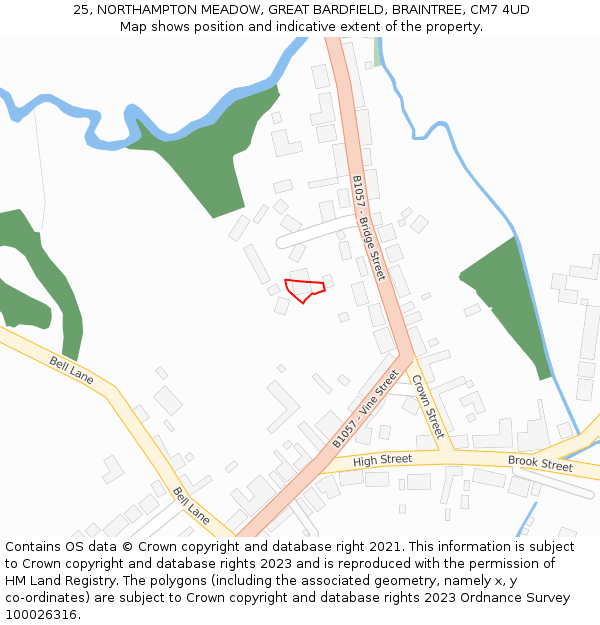 25, NORTHAMPTON MEADOW, GREAT BARDFIELD, BRAINTREE, CM7 4UD: Location map and indicative extent of plot