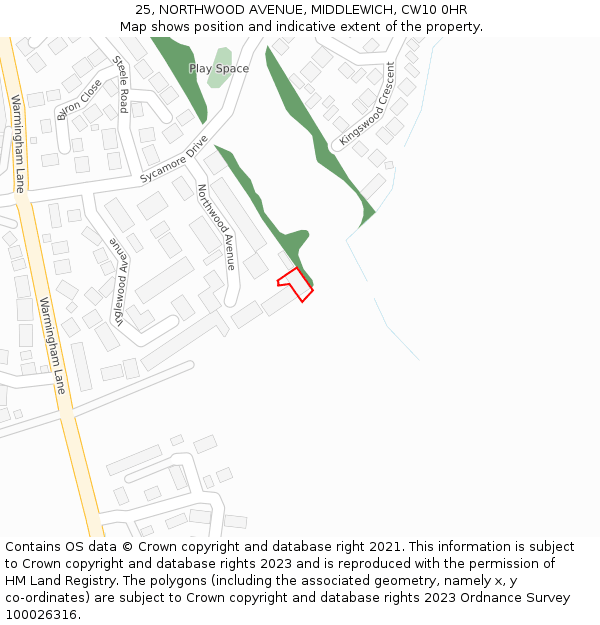 25, NORTHWOOD AVENUE, MIDDLEWICH, CW10 0HR: Location map and indicative extent of plot