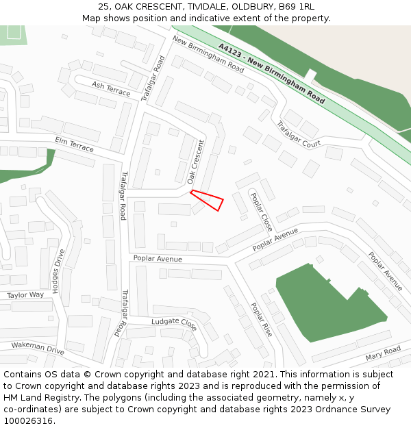 25, OAK CRESCENT, TIVIDALE, OLDBURY, B69 1RL: Location map and indicative extent of plot