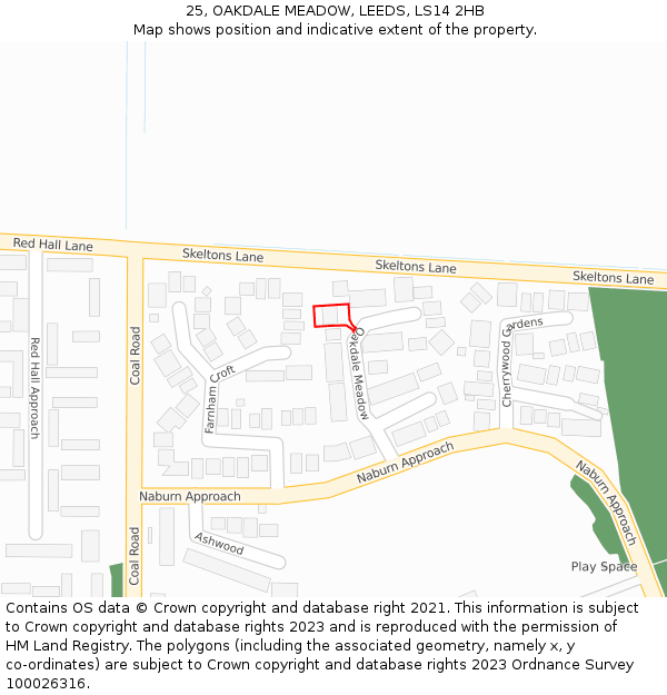 25, OAKDALE MEADOW, LEEDS, LS14 2HB: Location map and indicative extent of plot