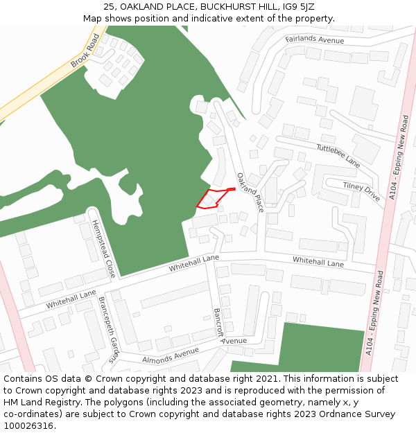 25, OAKLAND PLACE, BUCKHURST HILL, IG9 5JZ: Location map and indicative extent of plot