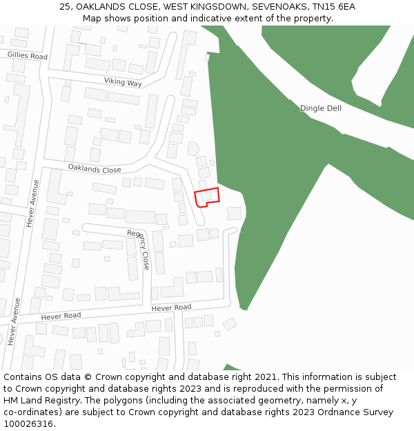 25, OAKLANDS CLOSE, WEST KINGSDOWN, SEVENOAKS, TN15 6EA: Location map and indicative extent of plot