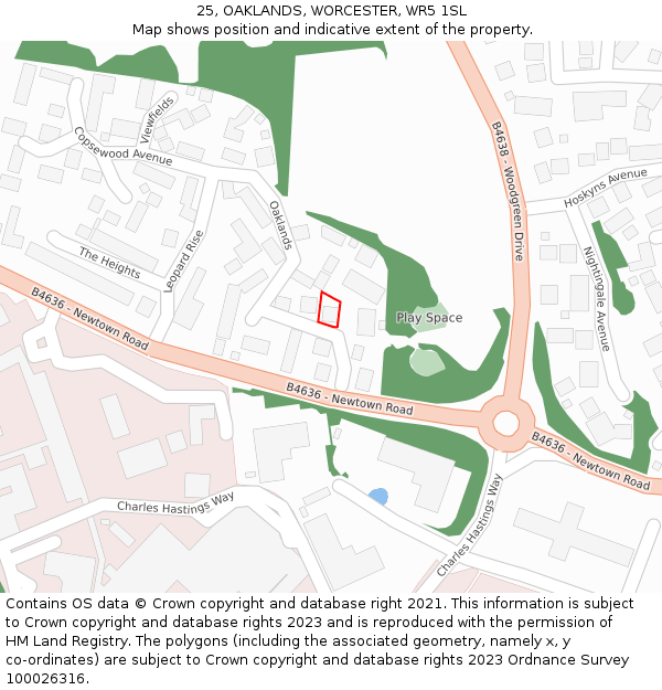25, OAKLANDS, WORCESTER, WR5 1SL: Location map and indicative extent of plot