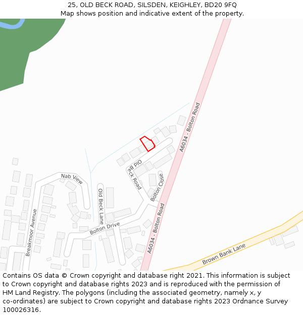 25, OLD BECK ROAD, SILSDEN, KEIGHLEY, BD20 9FQ: Location map and indicative extent of plot